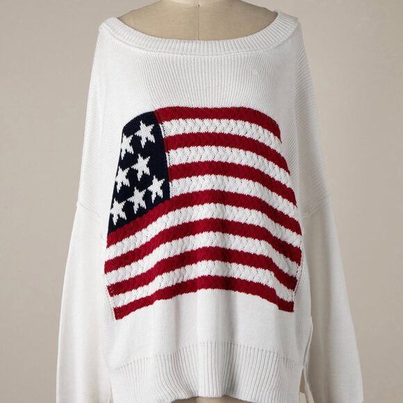 FLAG CROCHET KNIT SWEATER - USA FLAG SWEATER - Picture 1 of 4